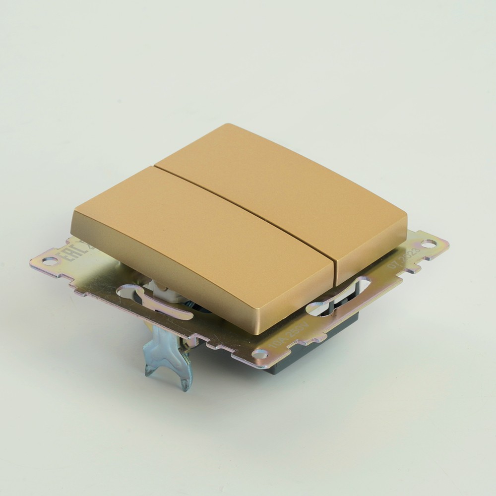 Катрин - Розетки и выключатели Stekker Выключатель 2-клавишный STEKKER GLS10-7104-08 250V 10А Катрин золото 49216