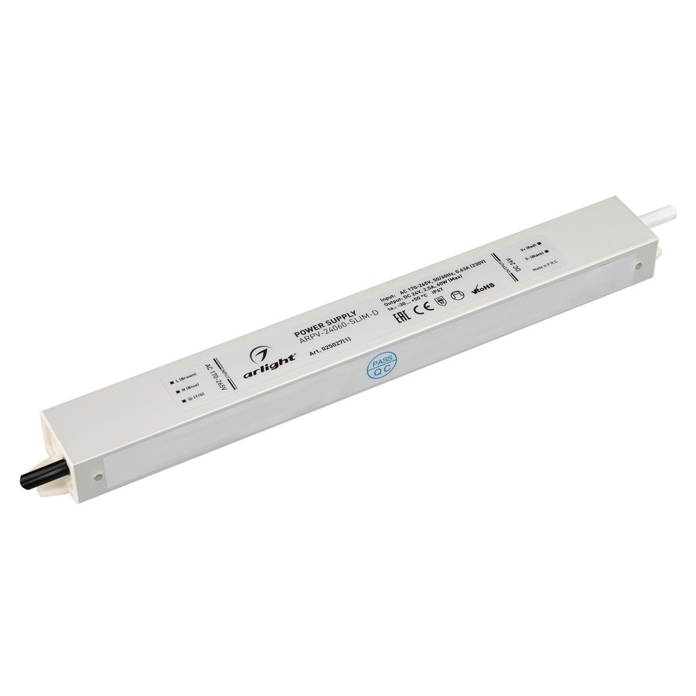 Блоки питания для светодиодной ленты Блок питания Arlight ARPV-24060-SLIM-D (24V, 2.5A, 60W) (IP67 Металл, ) 025027(1) 