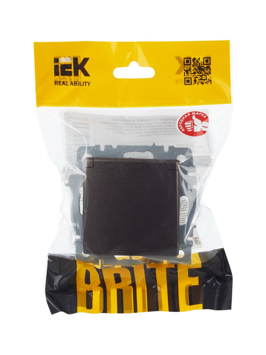 IEK Brite Бронза Розетка IEK BRITE с/з с шторками и крышкой 16А IP20 РСбш10-3-БрТБ темная бронза BR-R16-16-K45