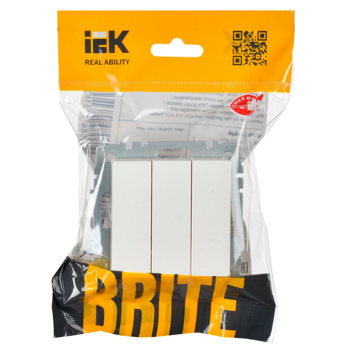 IEK Brite Белый Выключатель IEK BRITE 3-клавишный 10А ВС10-3-0-БрБ белый BR-V30-0-10-K01