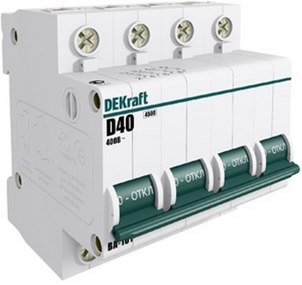 4 полюсные (четырехполюсные) Автоматический выключатель Dekraft 4Р 40А х-ка D ВА-101 4,5кА 11142DEK