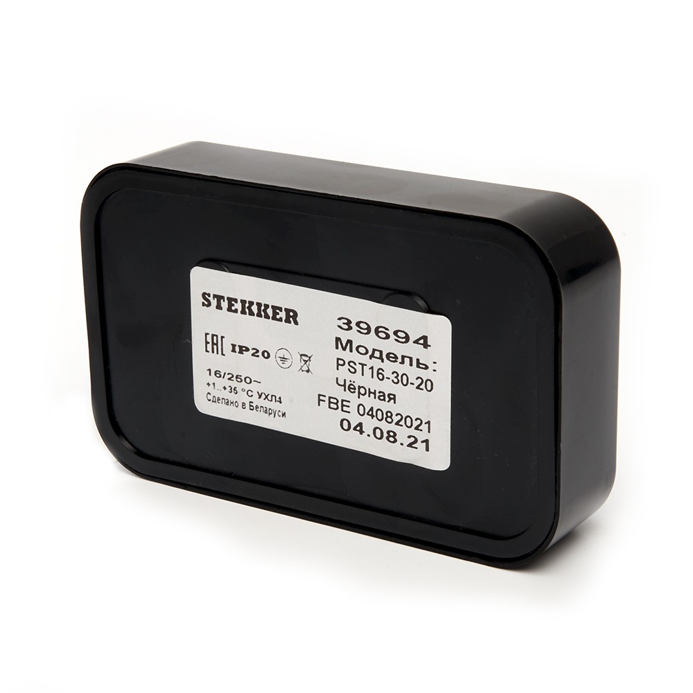 Накладные розетки и выключатели Stekker Розетка 2-местная б/з STEKKER PST16-30-20 16А IP20 черный Брест 39694