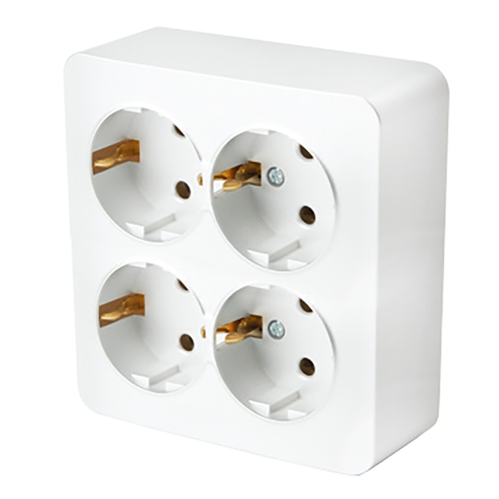 Накладные розетки и выключатели Stekker Розетка 4-местная STEKKER MST16-14S-01 с/з открытой установки квадрат София белый 49310