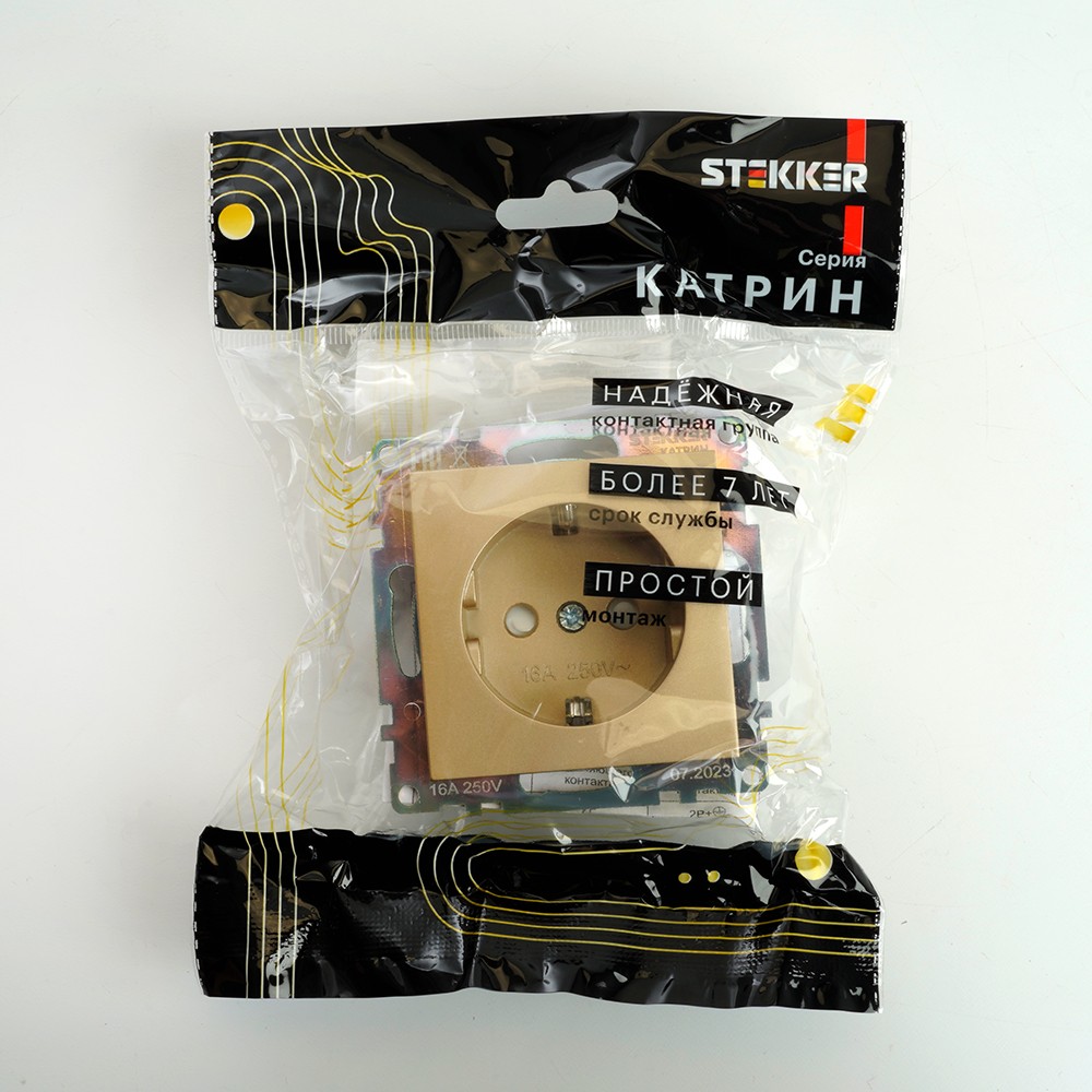 Катрин - Розетки и выключатели Stekker Розетка 1-местная с/з STEKKER GLS16-7110-08 250V 16А с защ. шторкой Катрин золото 49224