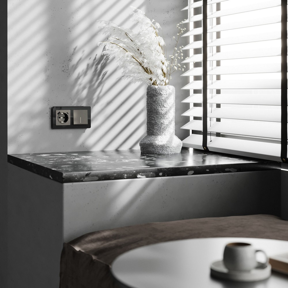 Werkel Графит акрил Выключатель Werkel одноклавишный проходной с подсветкой (графит акрил) W11121440