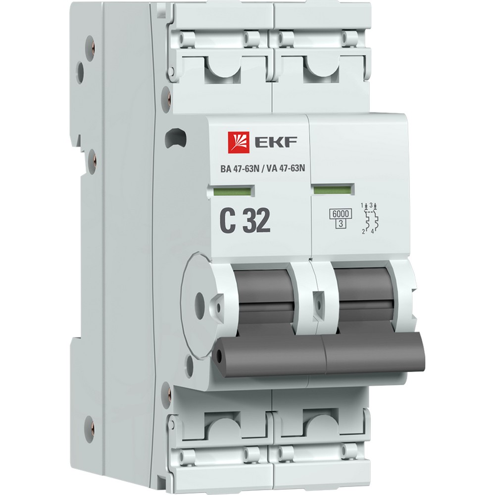 2 полюсные (двухполюсные) Автоматический выключатель EKF PROxima 2P 32А (C) 6кА ВА 47-63N M636232C 