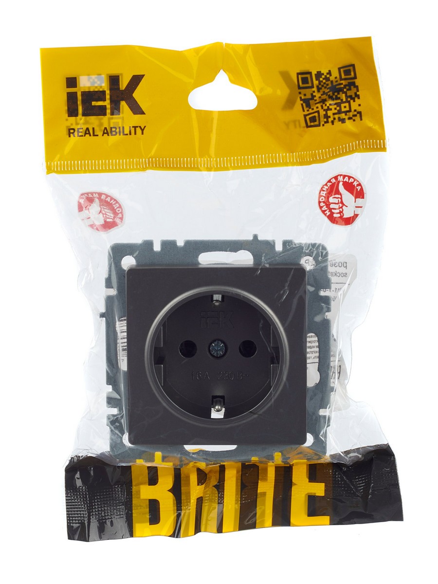 IEK Brite Сталь Розетка IEK BRITE с/з без шторок 16А РС11-1-0-БрС сталь BR-R11-16-K46