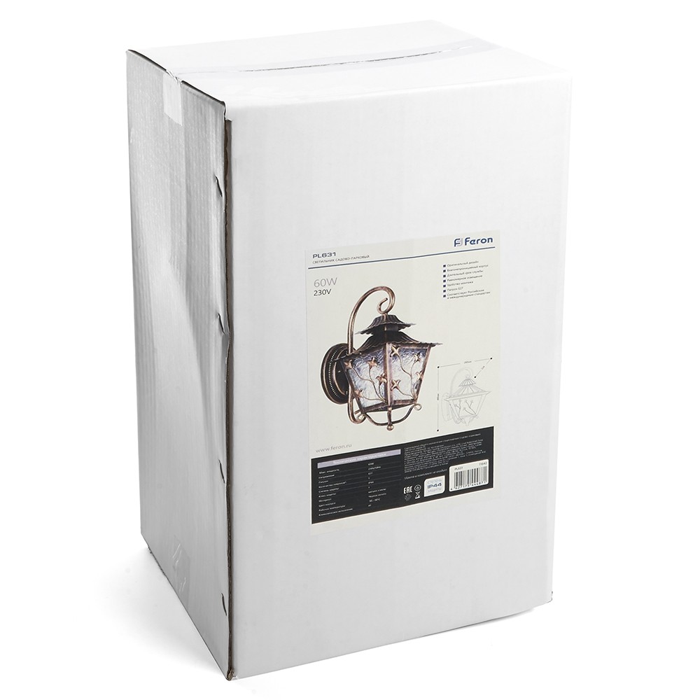 Уличные настенные светильники Светильник садово-парковый Feron PL631 на стену вниз 60W 230V E27 черное золото 11642 