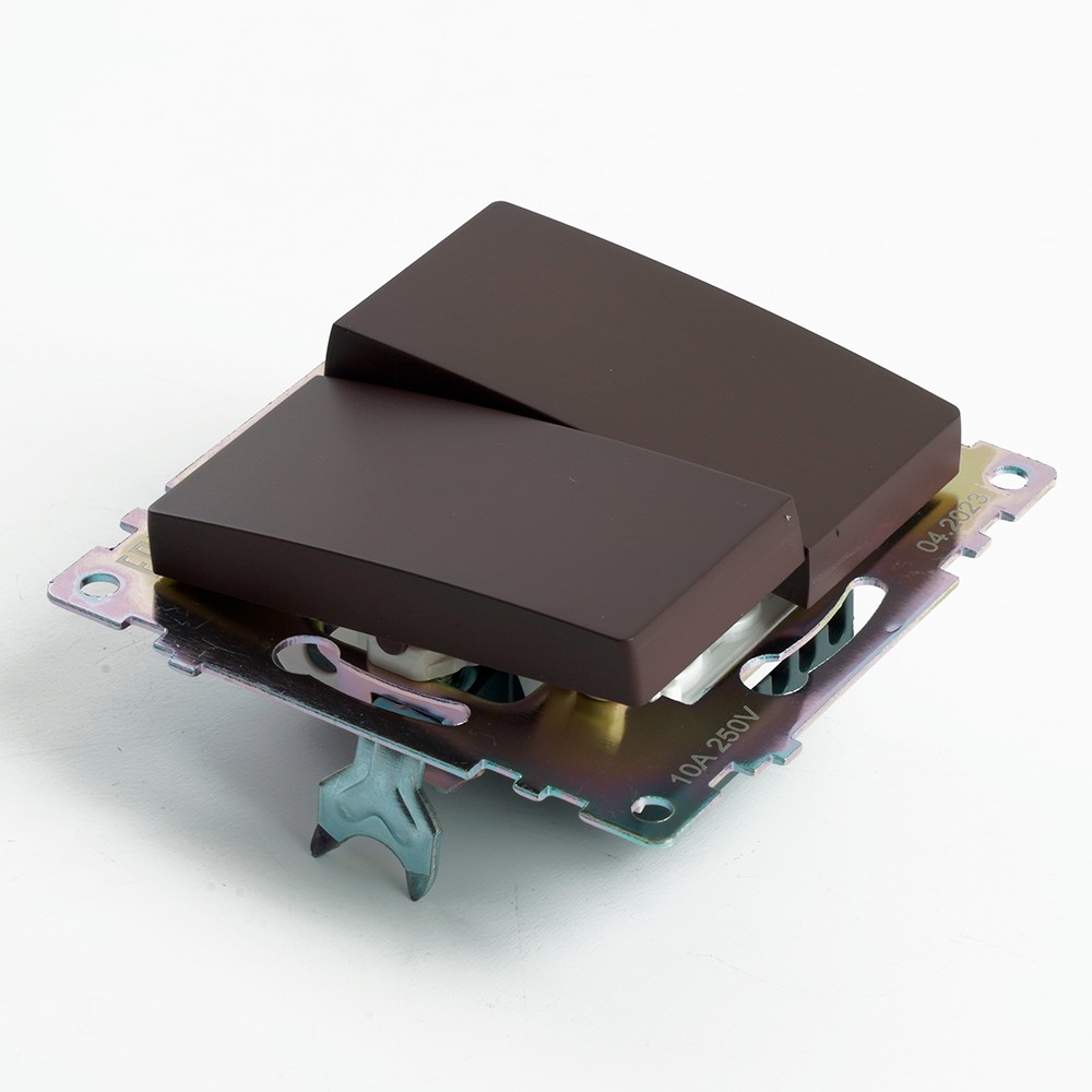 Катрин - Розетки и выключатели Stekker Переключатель 2-клавишный (механизм) STEKKER GLS10-7107-04 250V 10А Катрин шоколад 49170