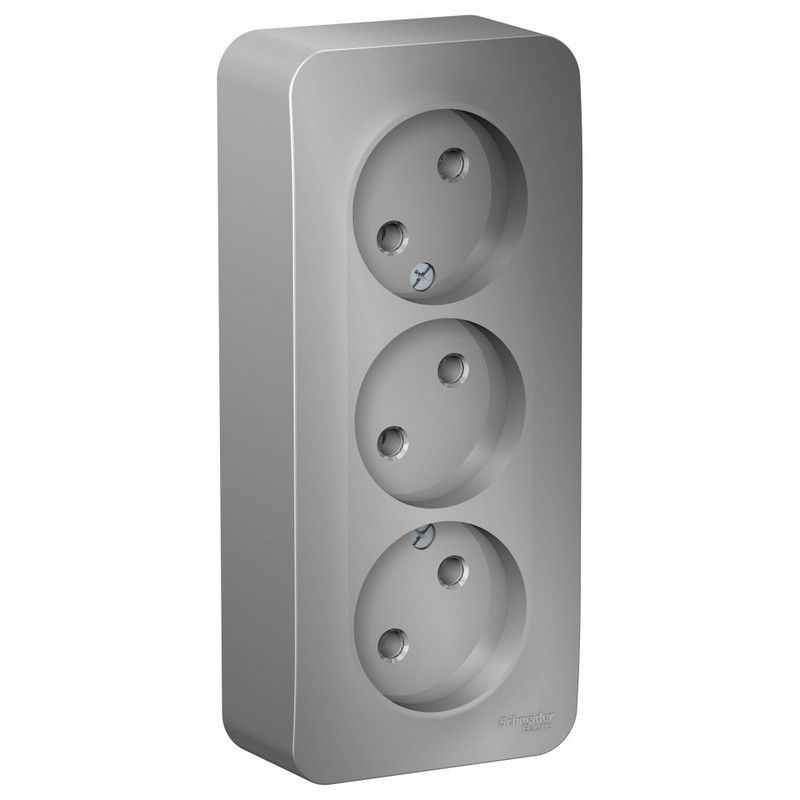 Blanca алюминий розетки и выключатели Розетка SE Blanca 3-ая Алюминий наружный б/з без шторок изолир. пластина BLNRA000313