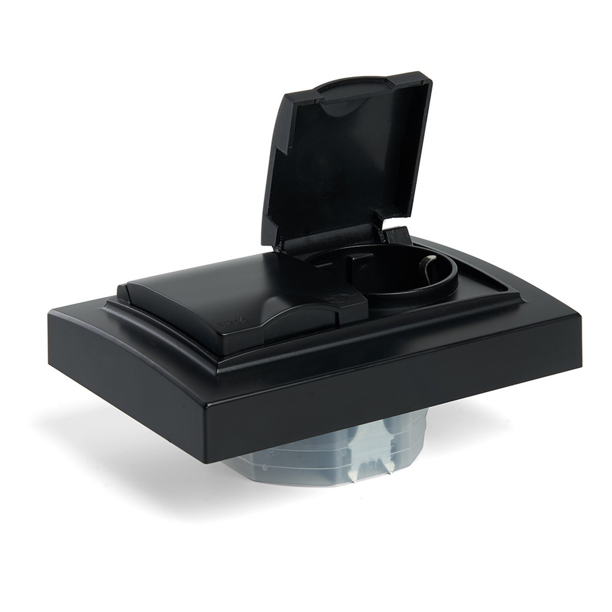 Эрна - Розетки и выключатели Stekker Розетка 2-местная с/з с крышкой STEKKER PST16-9015-03 16А Эрна черный с рамкой 49138