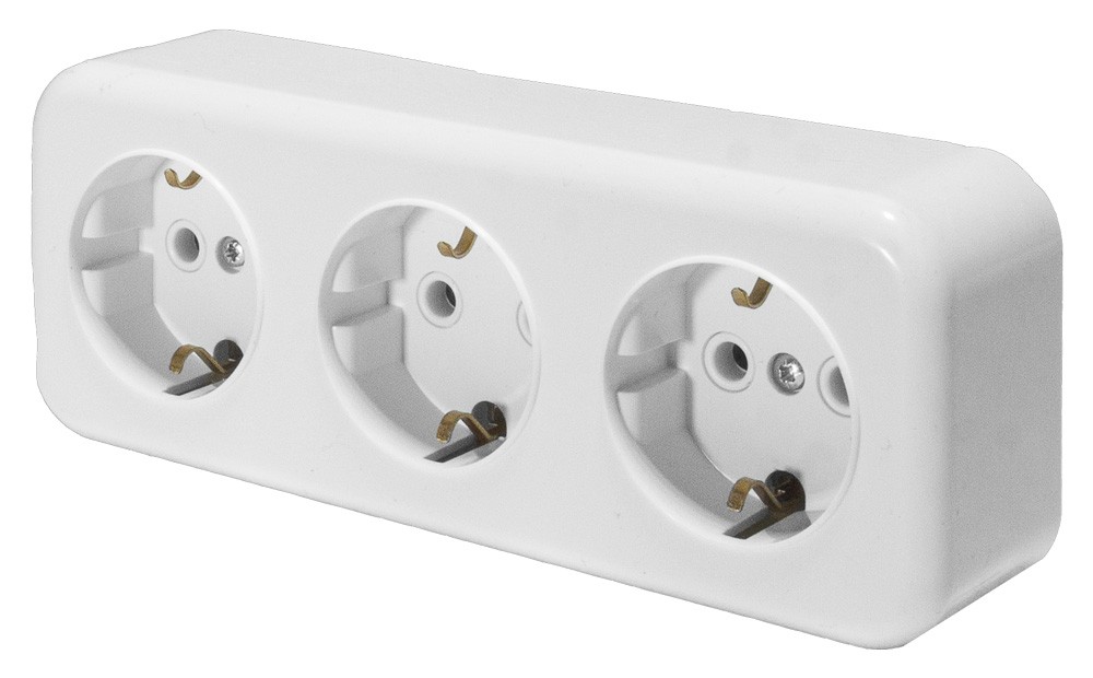 Накладные розетки и выключатели Stekker Розетка 3-местная с/з STEKKER PST16-51-20 16А IP20 белый Брест 39697