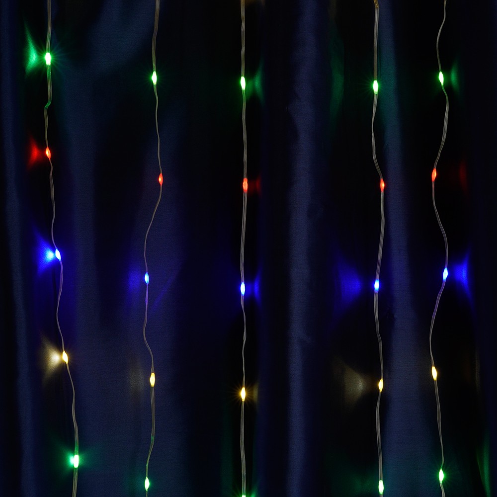 Светодиодная гирлянда Feron CL28 занавес Водопад 3*3м + 3м 230V мультиколор статичная c питанием от сети прозрачный шнур 48605