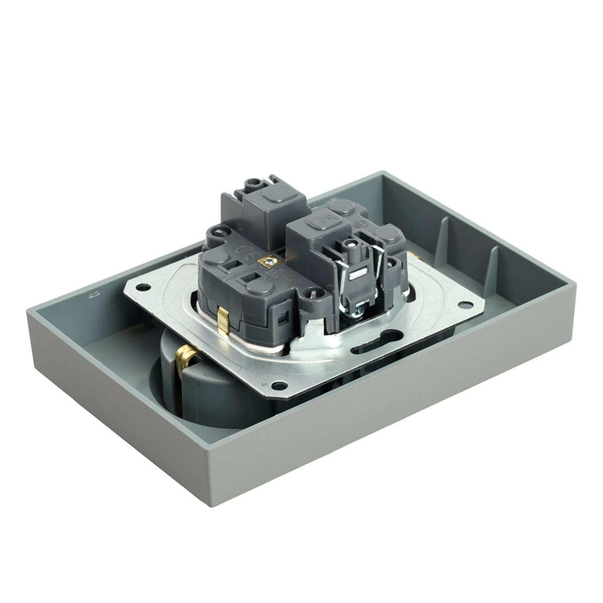 Эмили - Розетки и выключатели Stekker Розетка 2-ая с защитной шторкой с/з 16А STEKKER Эмили RST16-5114-10 платиново-серый soft touch 49960