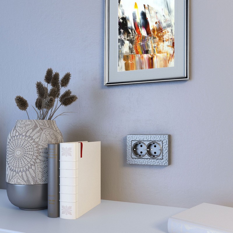 Werkel Серебряный Hammer механизмы Розетка Werkel двойная с заземлением (hammer серебряный) W1272006