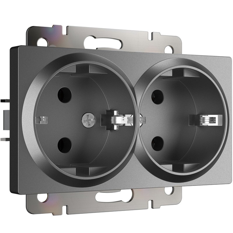 Werkel Графит матовый Розетка двойная с заземлением Werkel W1172064 графит матовый IP20