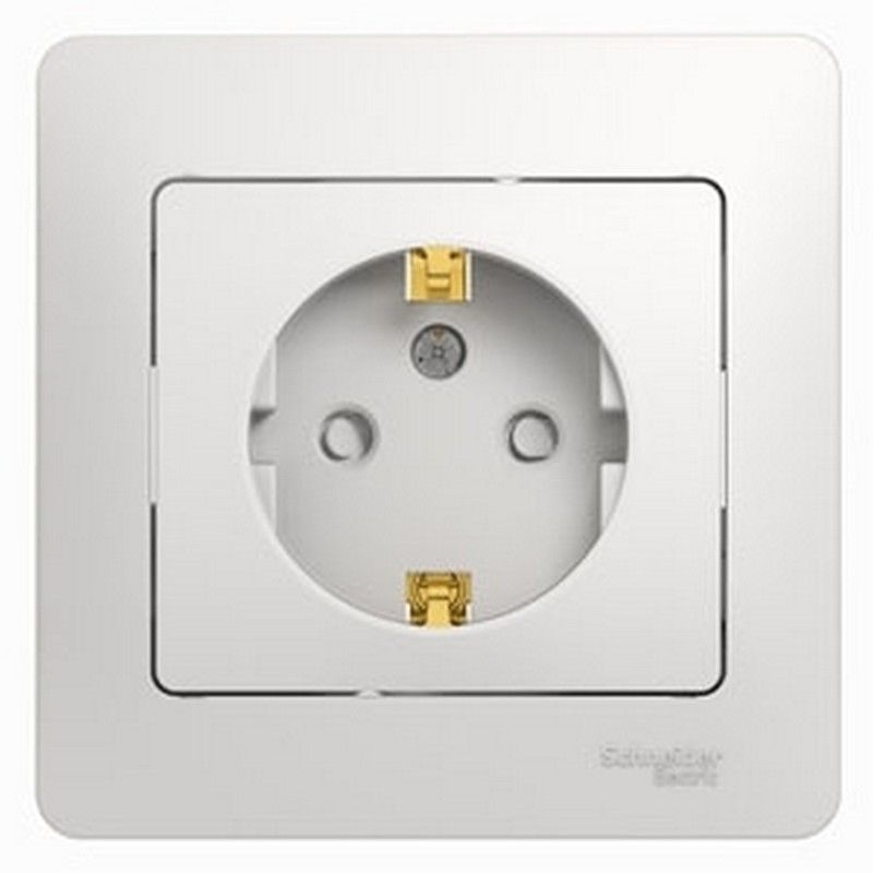 Glossa Белый Розетка Systeme Electric Glossa Белый с/з со шторками (в сборе с рамкой) GSL000144
