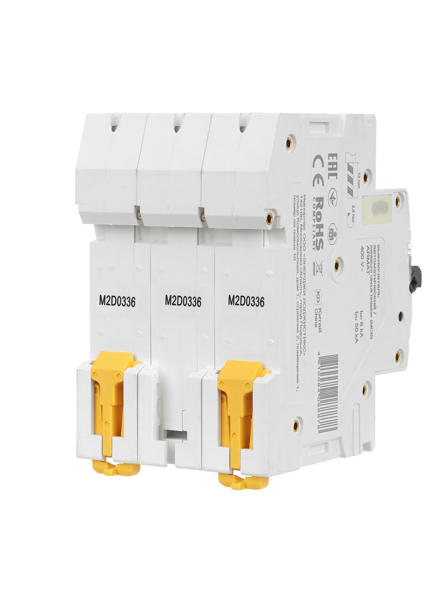 3 полюсные (трехполюсные) Автоматический выключатель IEK ARMAT M06N 3P D 3А AR-M06N-3-D003 