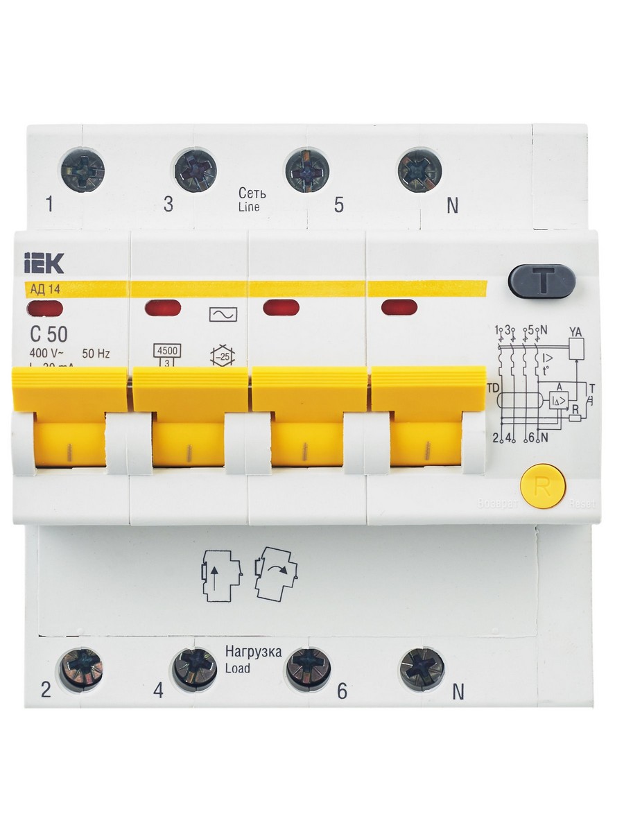 IEK Дифференциальный автоматический выключатель IEK KARAT АД14 4P 50А 30мА MAD10-4-050-C-030 