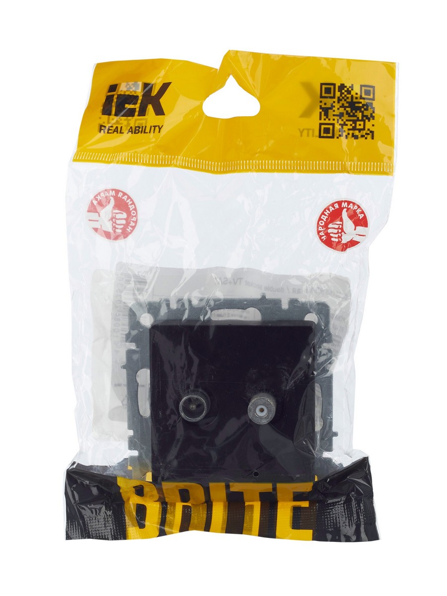 IEK Brite Черный Розетка IEK BRITE двойная TV+SAT РТВ/РСп12-БрЧ черный BR-AF20-O-K02