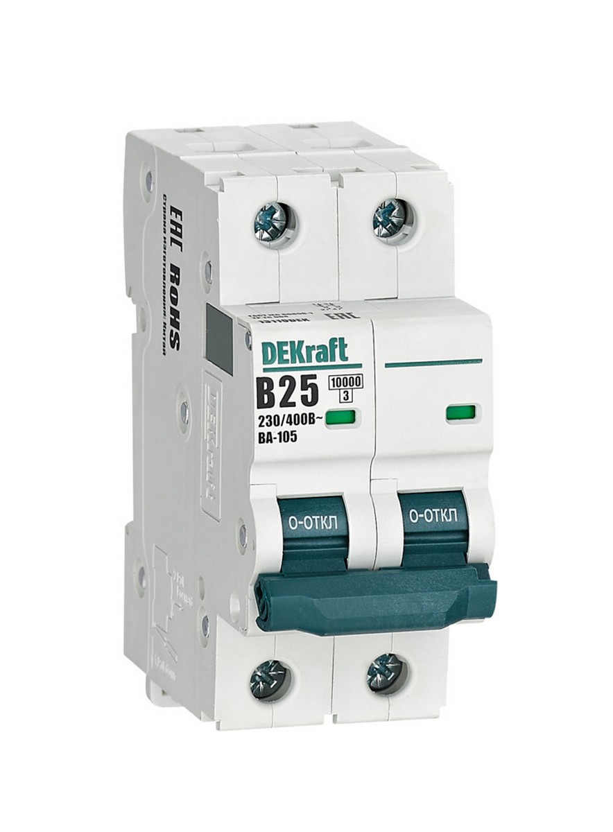 2 полюсные (двухполюсные) Автоматический выключатель Dekraft ВА105-2P-025A-B 13119DEK 