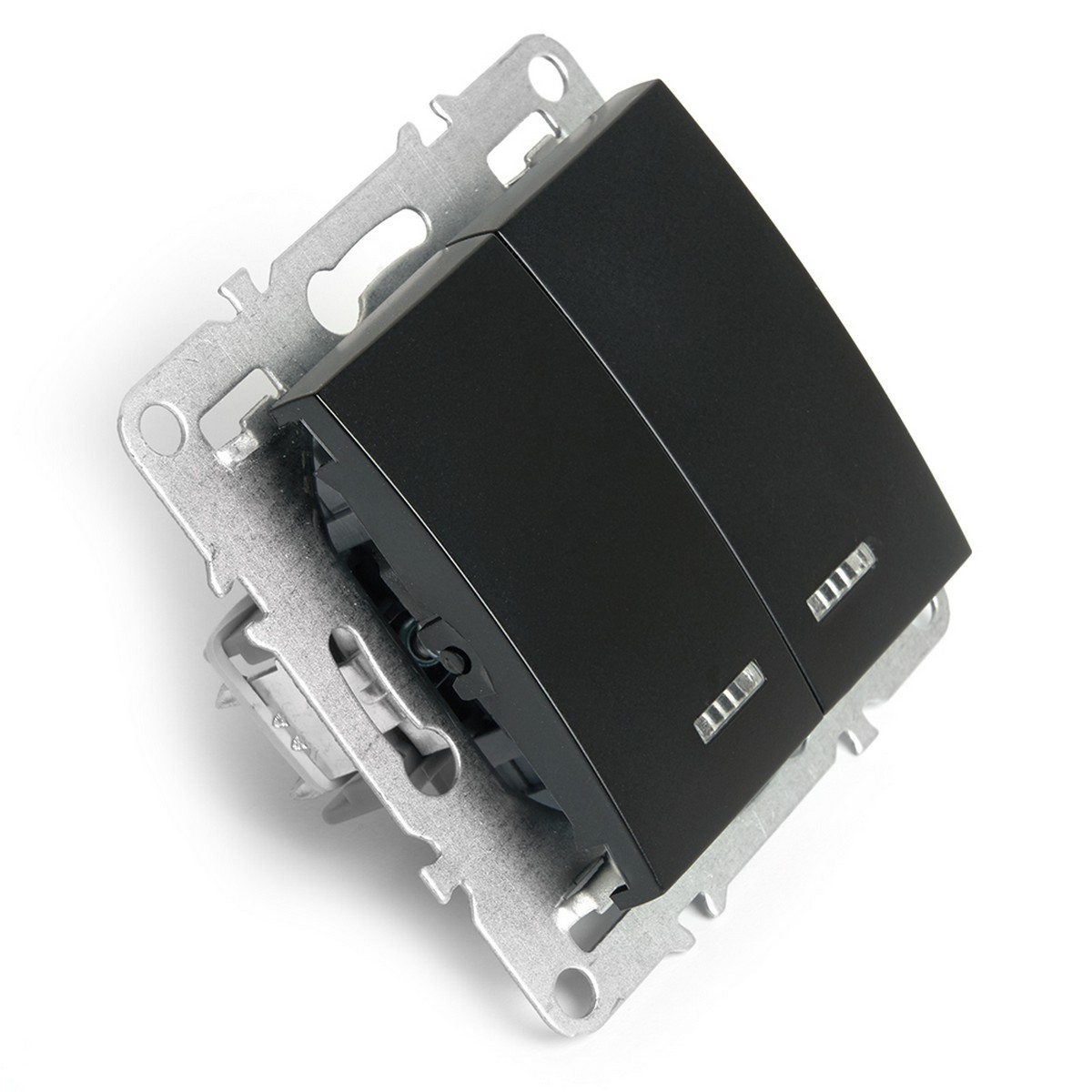 Эрна - Розетки и выключатели Stekker Выключатель 2-клавишный с индикатором STEKKER PSW10-9102-03 10А Эрна черный 49147