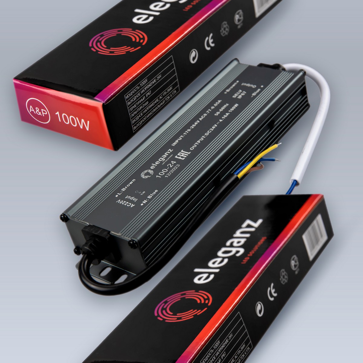 Блоки питания для светодиодной ленты Блок питания для светодиодной ленты Eleganz 24V 100W IP67 герметичный узкий EL-0800 