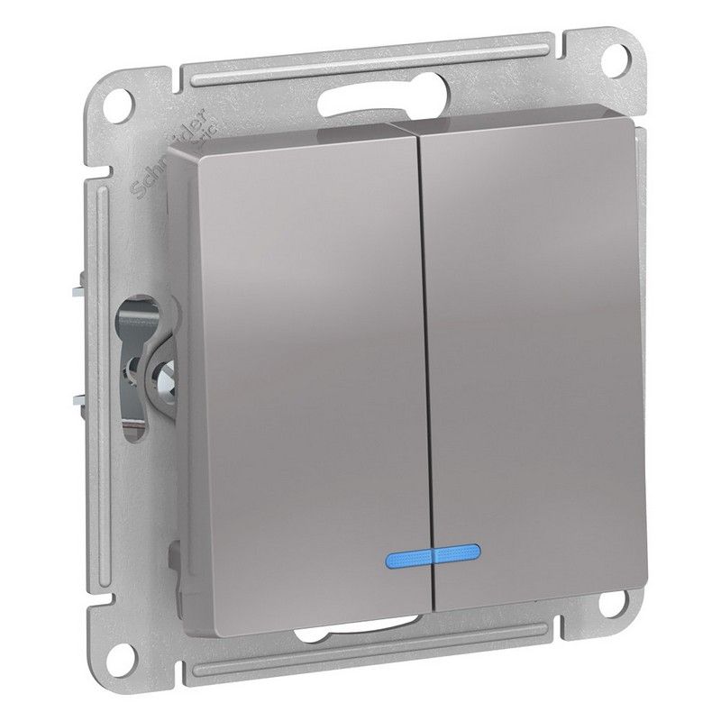 AtlasDesign Алюминий Выключатель 2-клавишный Systeme Electric AtlasDesign Алюминий с подсветкой, ATN000353