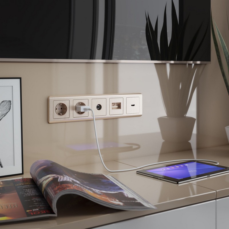 Werkel Шампань рифленный механизмы Накладка Werkel для двойной розетки Еthernet RJ-45 (шампань рифленый) W1191110