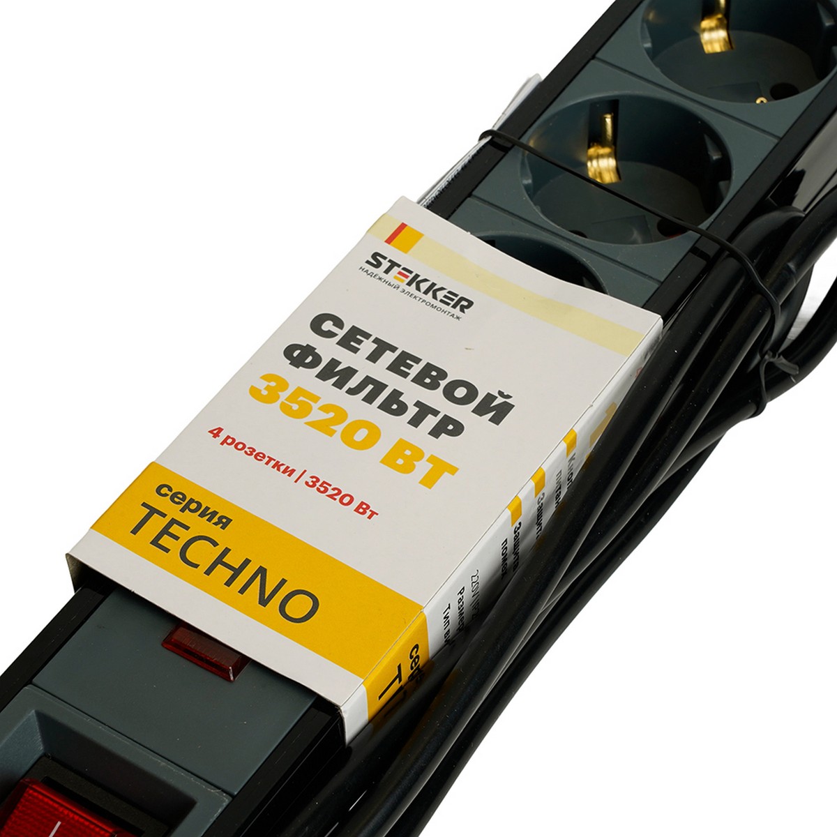Колодки и удлинители, тройники Сетевой фильтр 3-местный с/з STEKKER HM22-31-03 3 м Techno черный 50154 