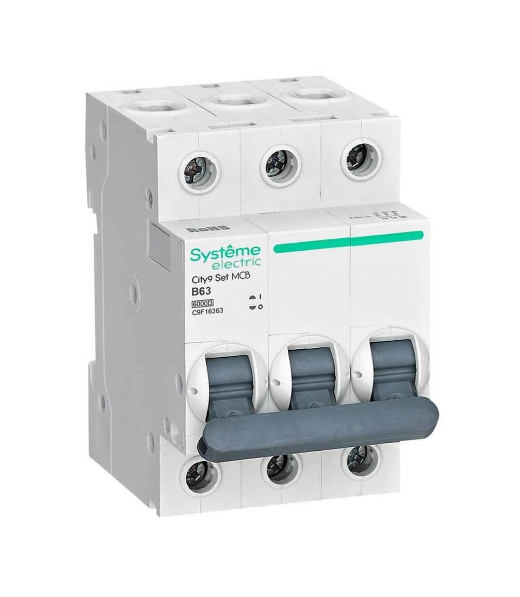 3 полюсные (трехполюсные) Автоматический выключатель Systeme Electric City9 Set (АВ) B 63А 3P 6kA C9F16363 