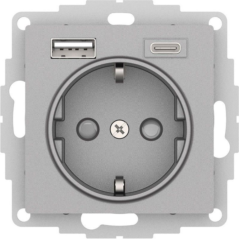 AtlasDesign Алюминий Розетка USB Systeme Electric AtlasDesign Алюминий 16А с A+C (5В/24А/3 А 2х5В/15А) мех ATN000332