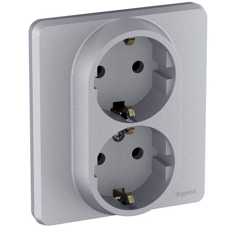 Legrand Inspiria Алюминий Розетка Legrand INSPIRIA Алюминий двойная с заземлением 16 А 250 В 673752