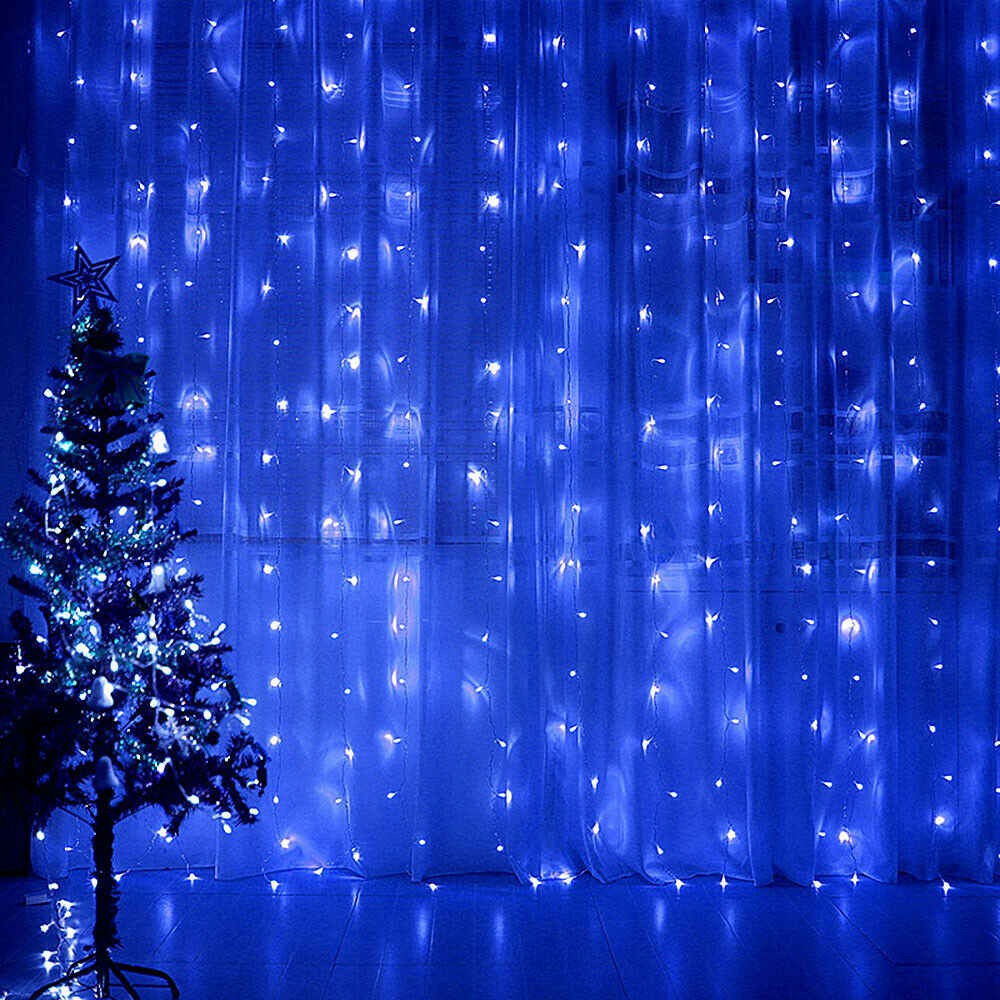 Светодиодная гирлянда Feron CL20 занавес статичная 2*2м + 3м 230V синий c питанием от сети прозрачный шнур 32335