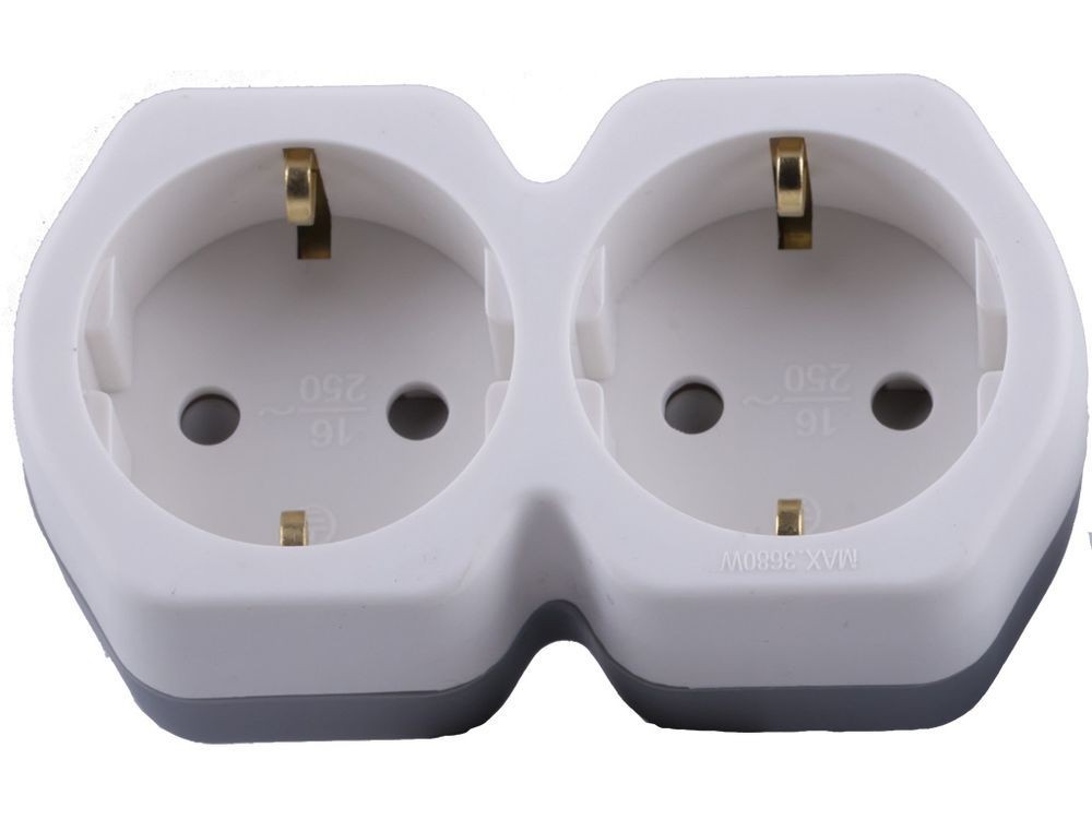 Колодки и удлинители, тройники Разветвитель сетевой 2-местный с/з STEKKER ADP16-12-20 250V16A ABS огнеустойчивый пластик белый/серый 32870 