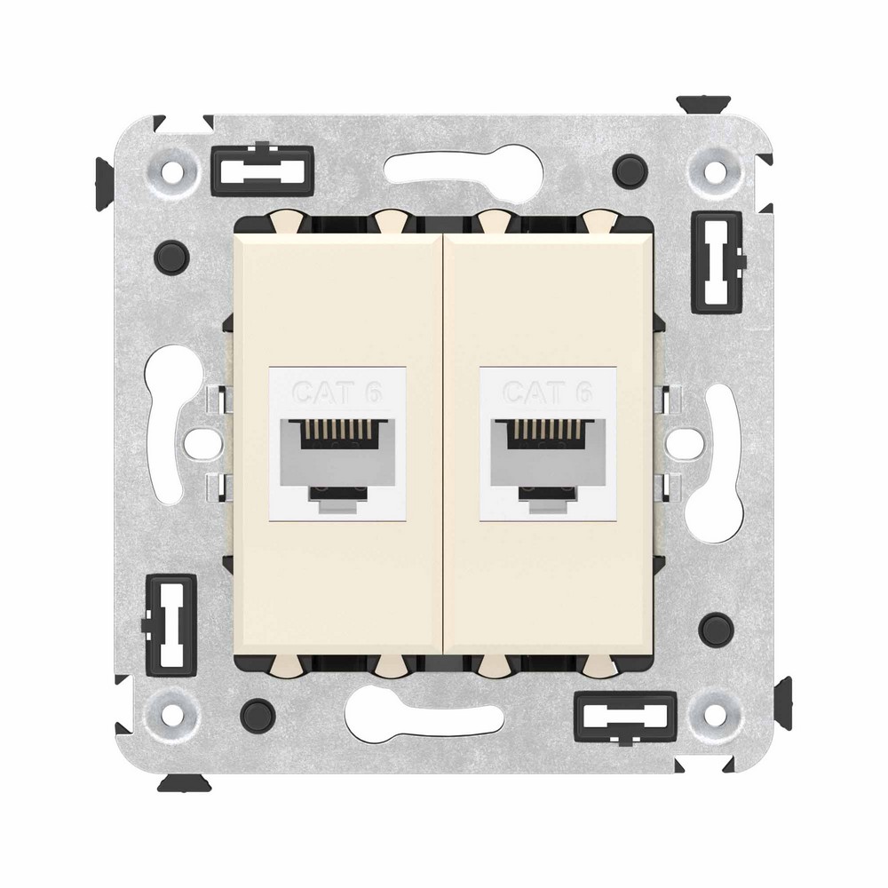 DKC Avanti механизмы Ванильная дымка Компьютерная розетка DKC Avanti RJ-45 без шторки в стену кат.6 двойная "Ванильная дымка" 4405694