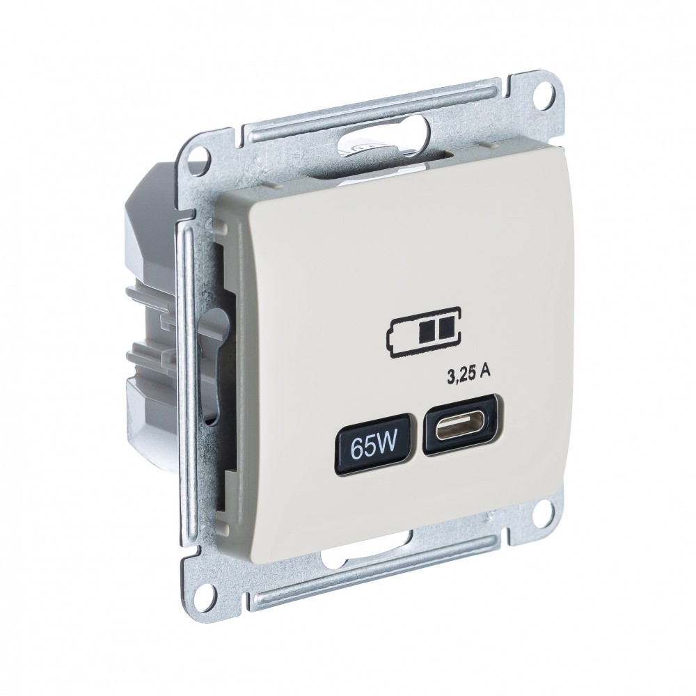 Glossa Молочный Розетка USB Systeme Electric Glossa Молочный тип-C 65W высокоскор.заряд. QC, PD, мех. GSL000927