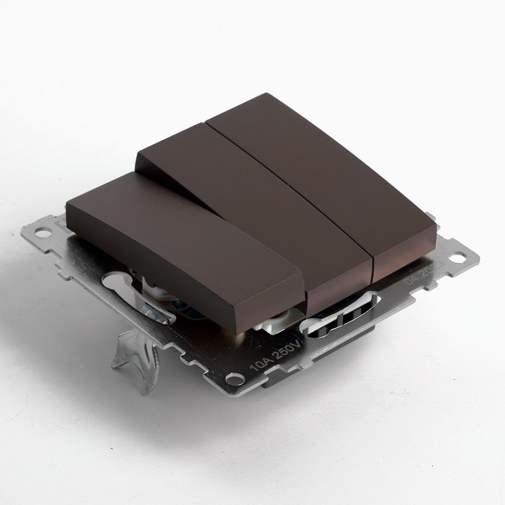 Катрин - Розетки и выключатели Stekker Выключатель 3-клавишный STEKKER GLS10-7108-04 250V 10А Катрин шоколад 49175