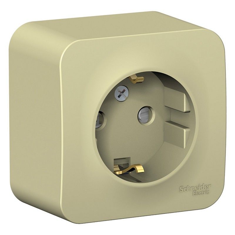 Blanca бежевые розетки и выключатели Розетка SE Blanca с/з Бежевый наружный со шторками изолир. пластина BLNRA011117