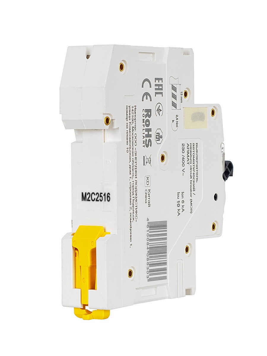 1 полюсные (однополюсные) Автоматический выключатель IEK ARMAT M06N 1P C 25А AR-M06N-1-C025 