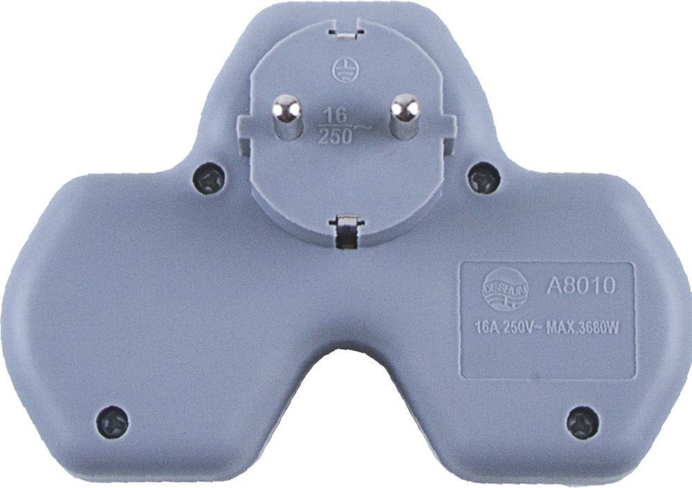 Колодки и удлинители, тройники Разветвитель сетевой 3-местный с/з STEKKER ADP16-13-20 250V16A ABS огнеустойчивый 32871 