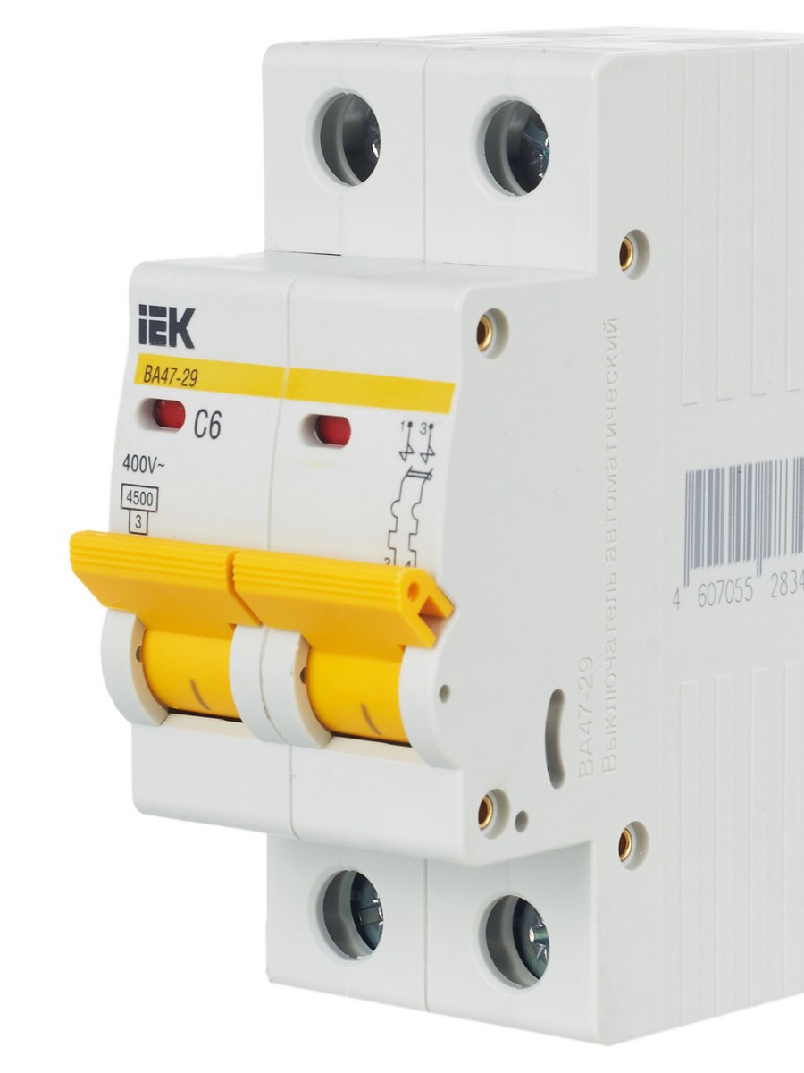 2 полюсные (двухполюсные) Автоматический выключатель IEK KARAT ВА47-29 2Р 6А 4,5кА х-ка С MVA20-2-006-C 