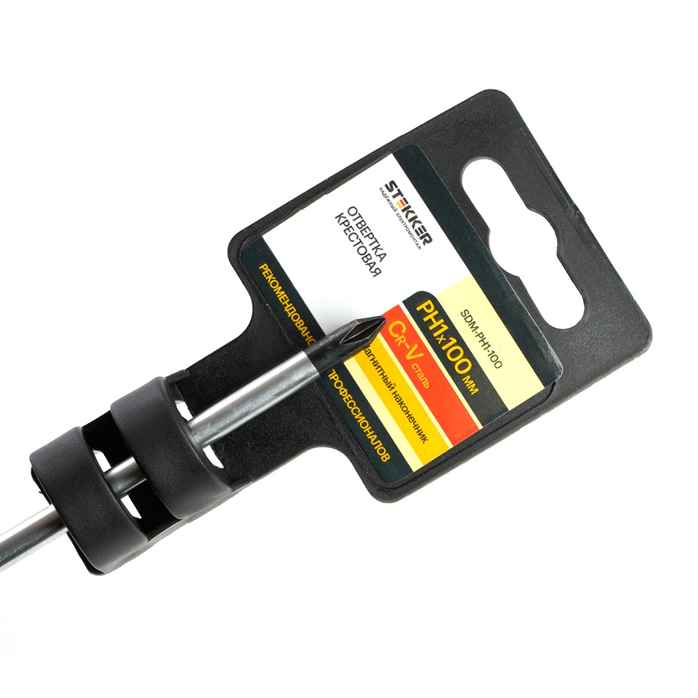 Отвертка крестовая STEKKER Ph 1 х 100 мм Cr-V двухкомпонентная рукоятка SDM-PH1-100 39769 фото