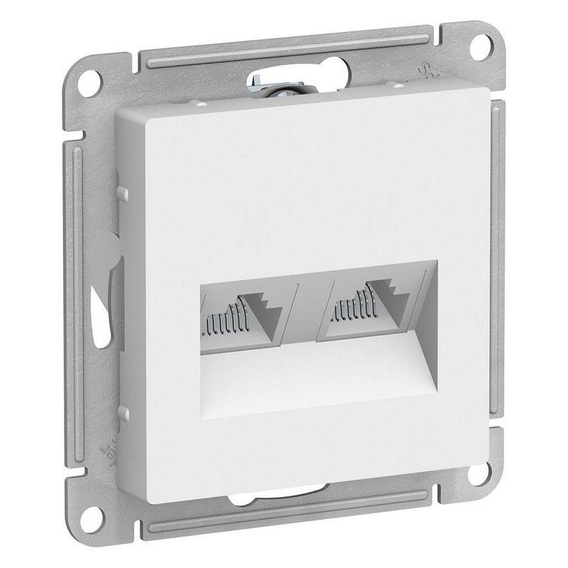 AtlasDesign Белый Розетка компьютерная Systeme Electric AtlasDesign белый двойная RJ45+RJ45, кат.5E, ATN000185