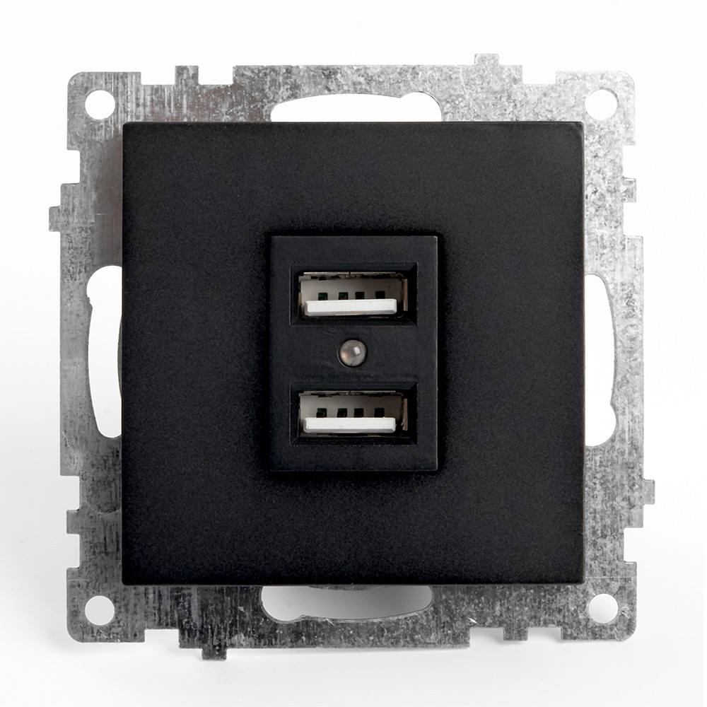 Катрин - Розетки и выключатели Stekker Розетка USB 2-местная STEKKER GLS10-7115-05 250B 21А Катрин черный 39616