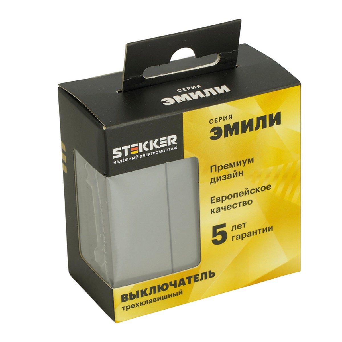 Эмили - Розетки и выключатели Stekker Выключатель 3-клавишный STEKKER Эмили RSW10-5108-10 платиново-серый soft touch 49948