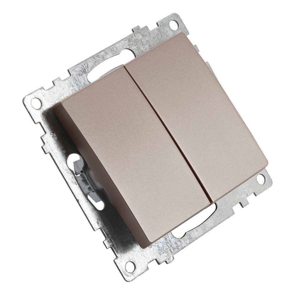 Катрин - Розетки и выключатели Stekker Выключатель 2-клавишный STEKKER GLS10-7104-02 250V 10А Катрин шампань 39592