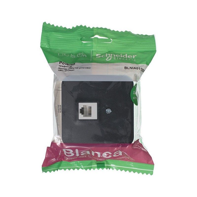 Blanca антрацит розетки и выключатели Розетка SE Blanca ТЛФ Антрацит наружный RJ11 изолир. пластина BLNIA011006