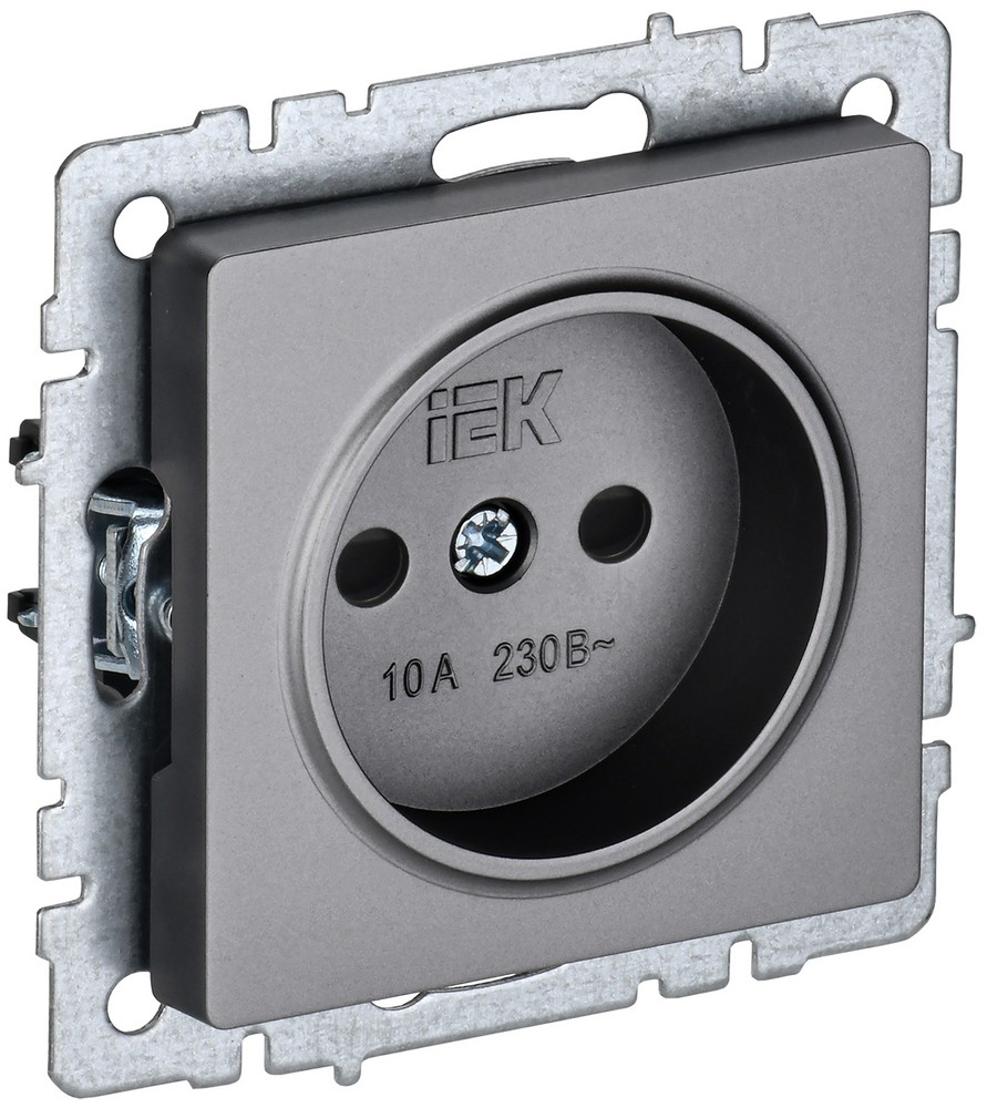IEK Brite Сталь Розетка IEK BRITE BASE Сталь без з/к с з/ш 10А РСш10-2-БрС BR-R13-10-K46