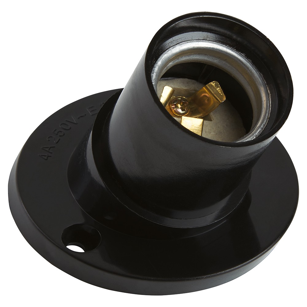 Патрон для ламп 250V Е27 LH84 настенный наклонный карболит, латунь, черный, размер 55*71 мм 41043
